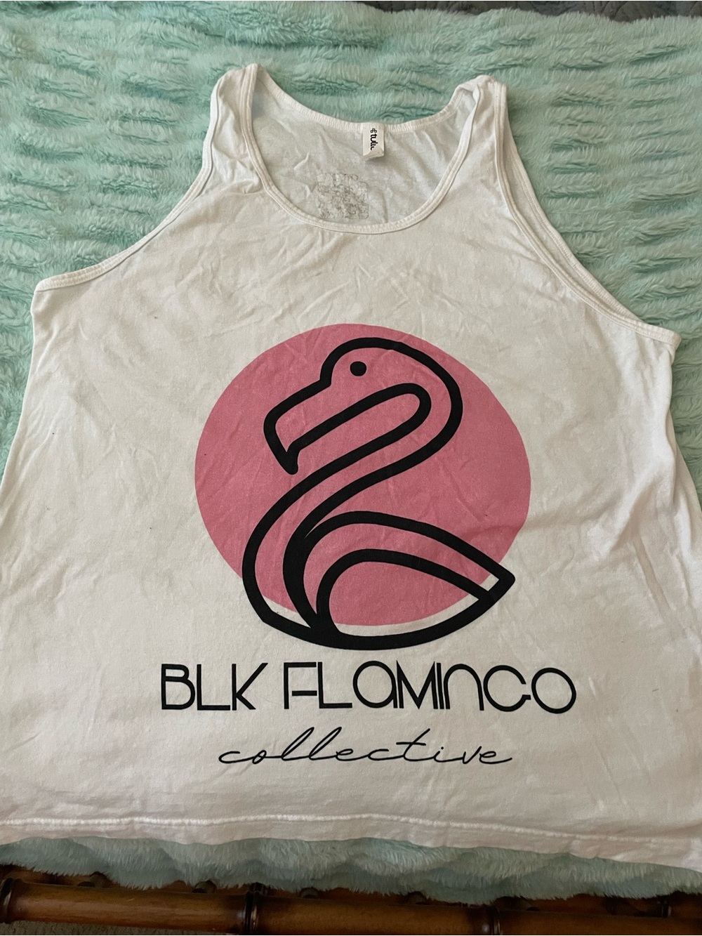 Tultex White Tank with Pink & Black Flamingo Graphic